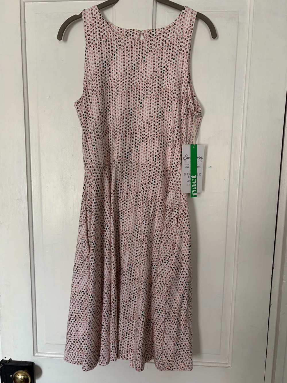 Sleeveless A-Line Dress Pockets Pact Organic Cotton Pink Polka Dot Print